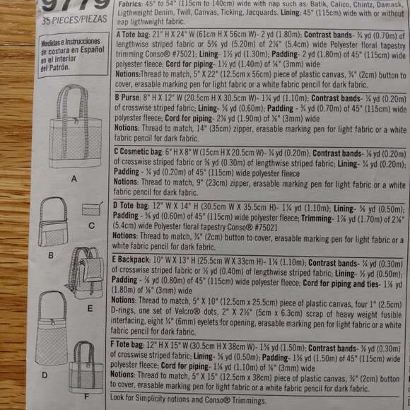 Vintage Bag Sewing Pattern Purse Backpack Tote Simplicity 9779 Carryall - Picture 7 of 11